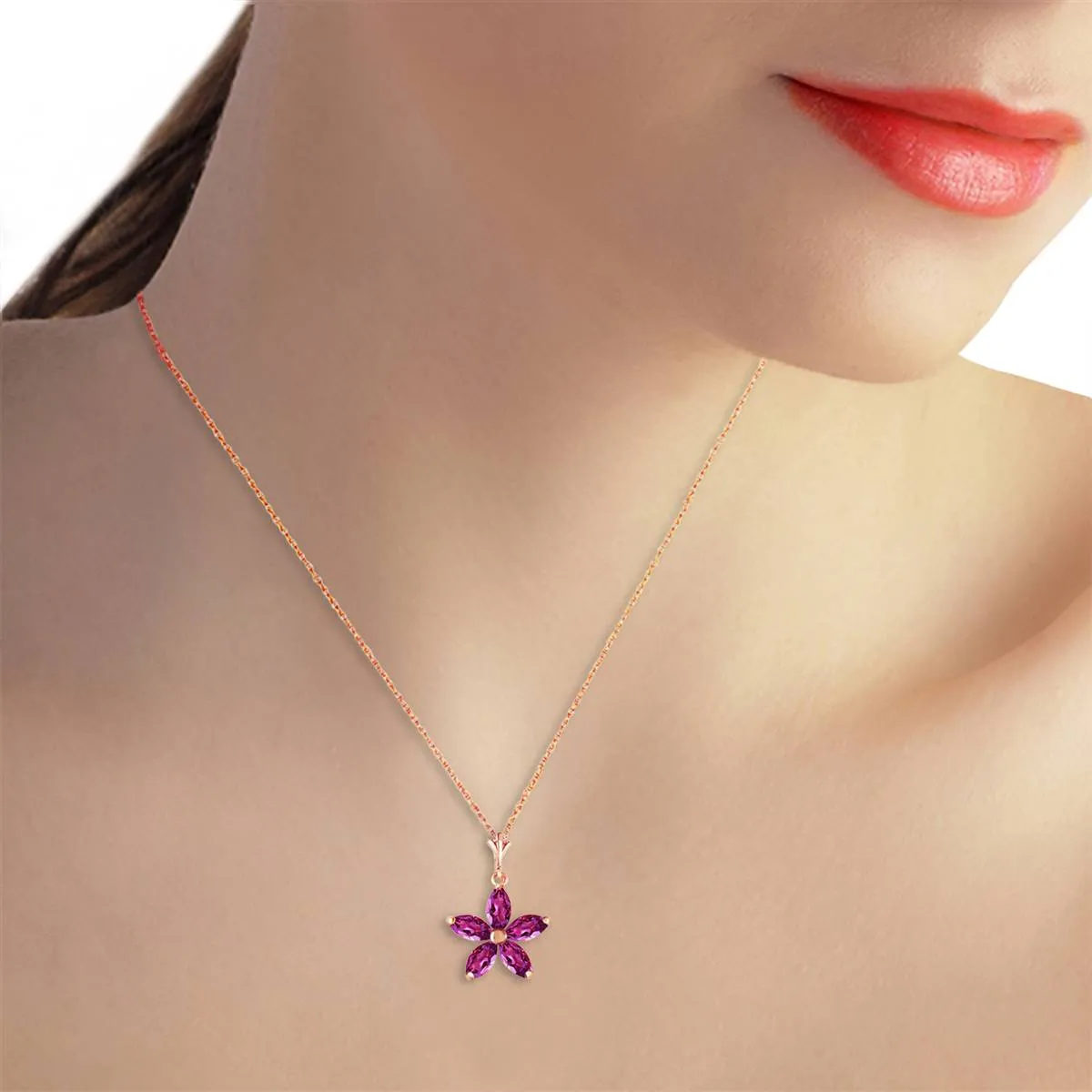 14K Solid Rose Gold Purple Amethyst Certified Genuine Classic Necklace