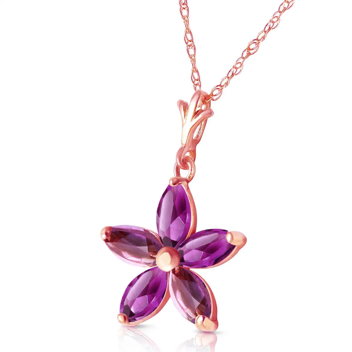 14K Solid Rose Gold Purple Amethyst Certified Genuine Classic Necklace