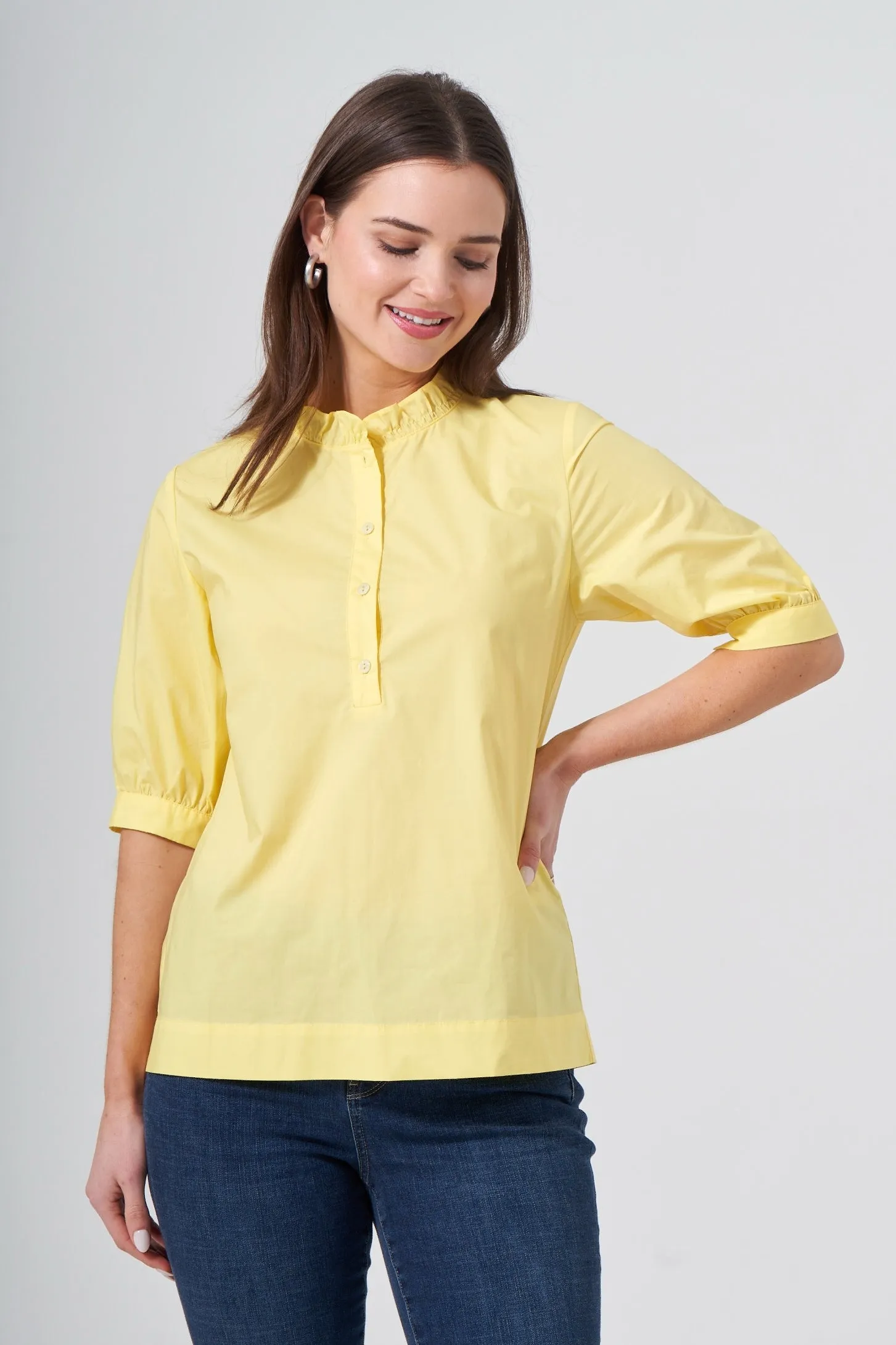 27" Elbow Sleeve Ruffle Collar Blouse