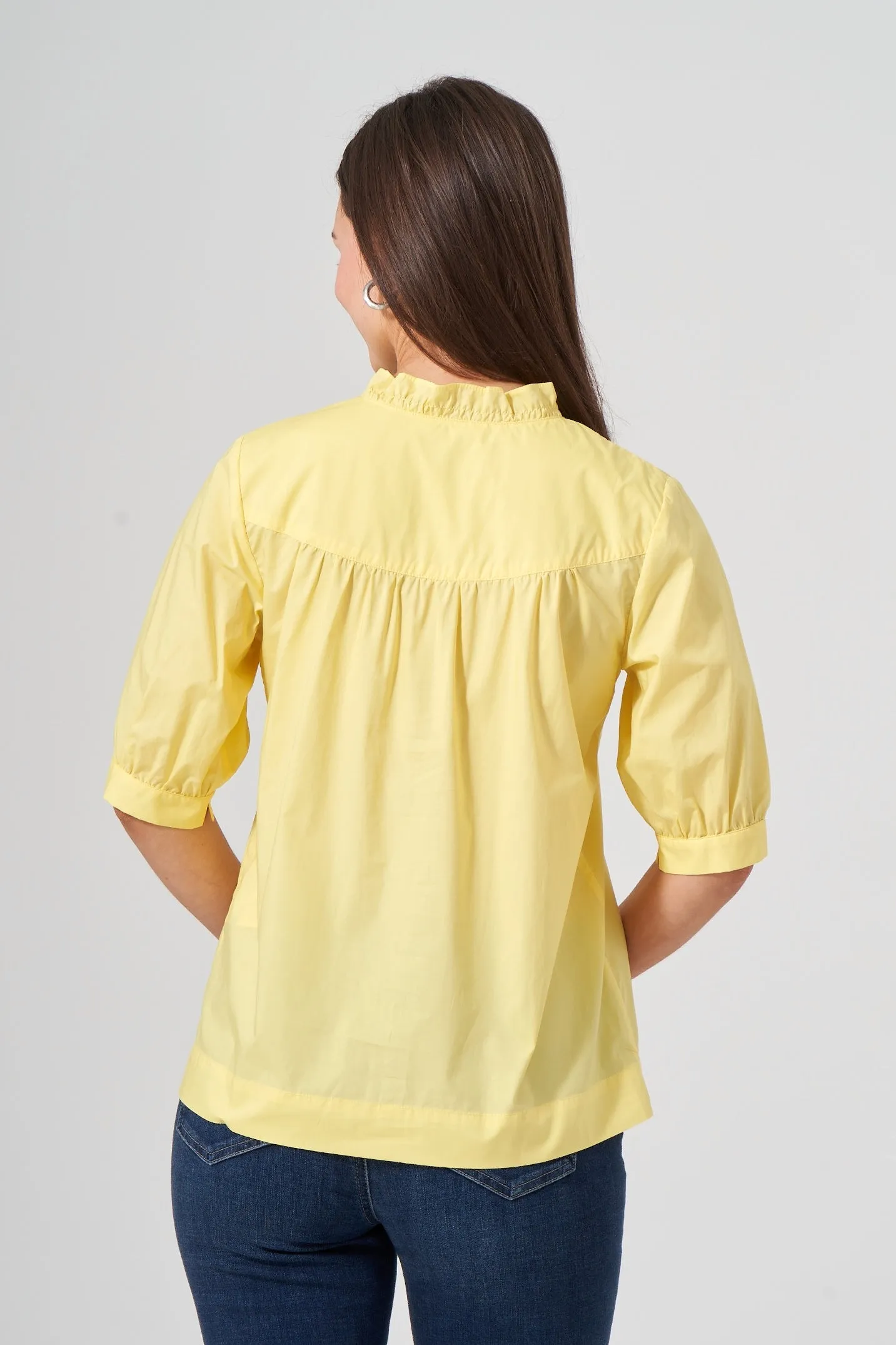 27" Elbow Sleeve Ruffle Collar Blouse