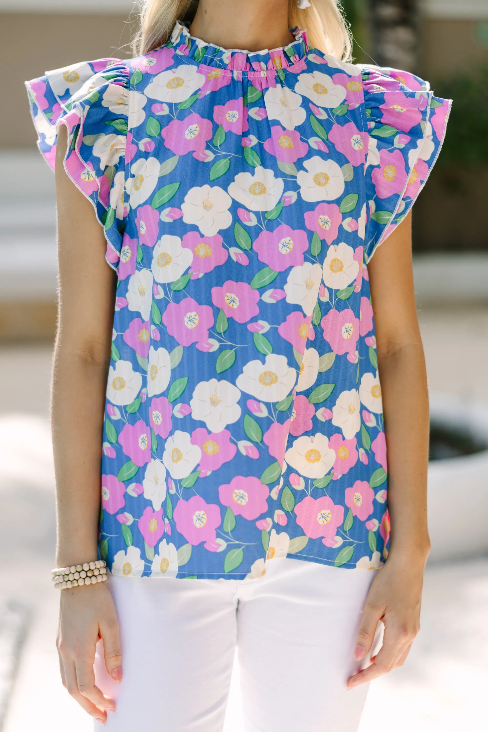 A True Beauty Blue & Pink Floral Blouse