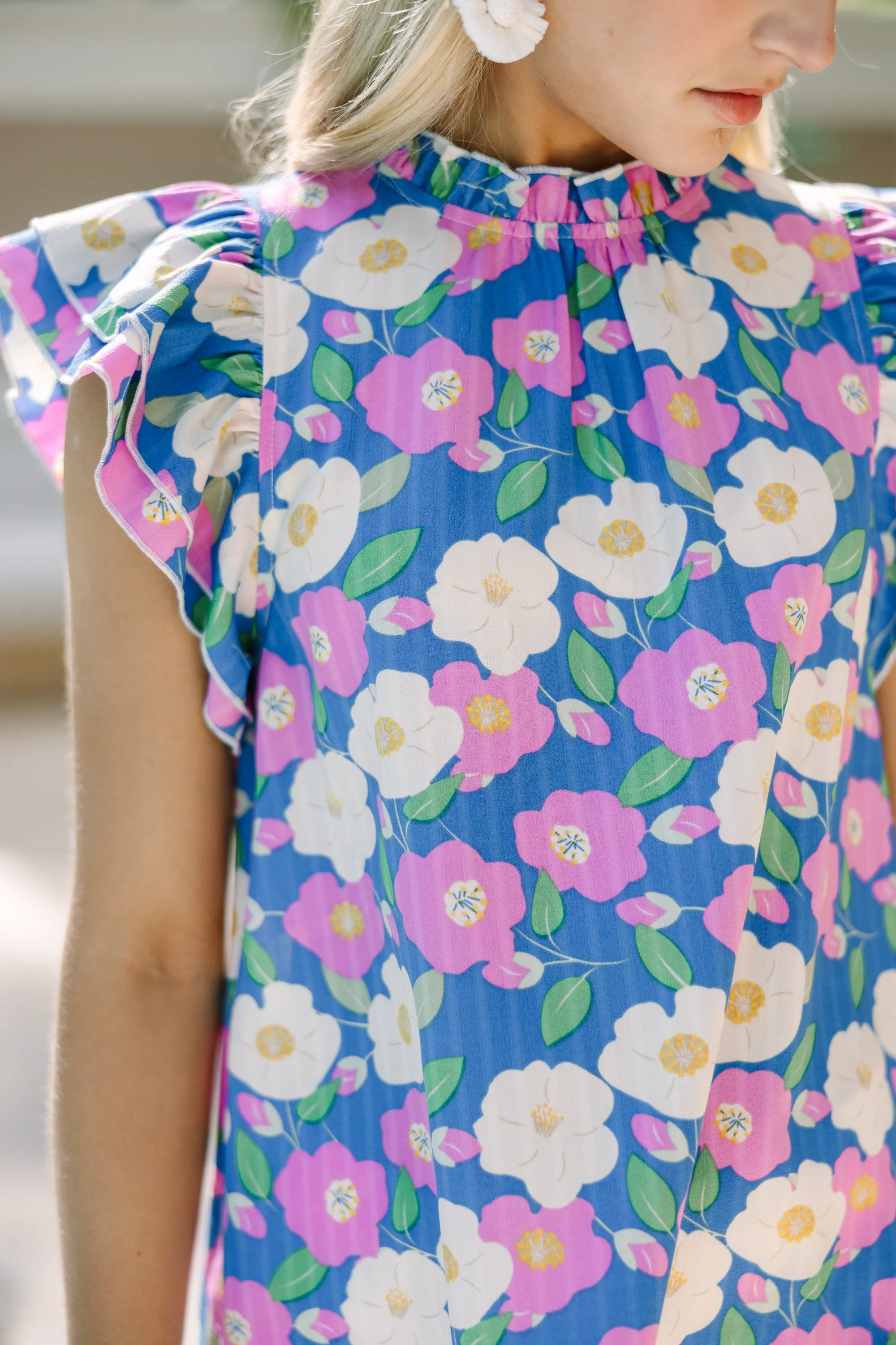 A True Beauty Blue & Pink Floral Blouse