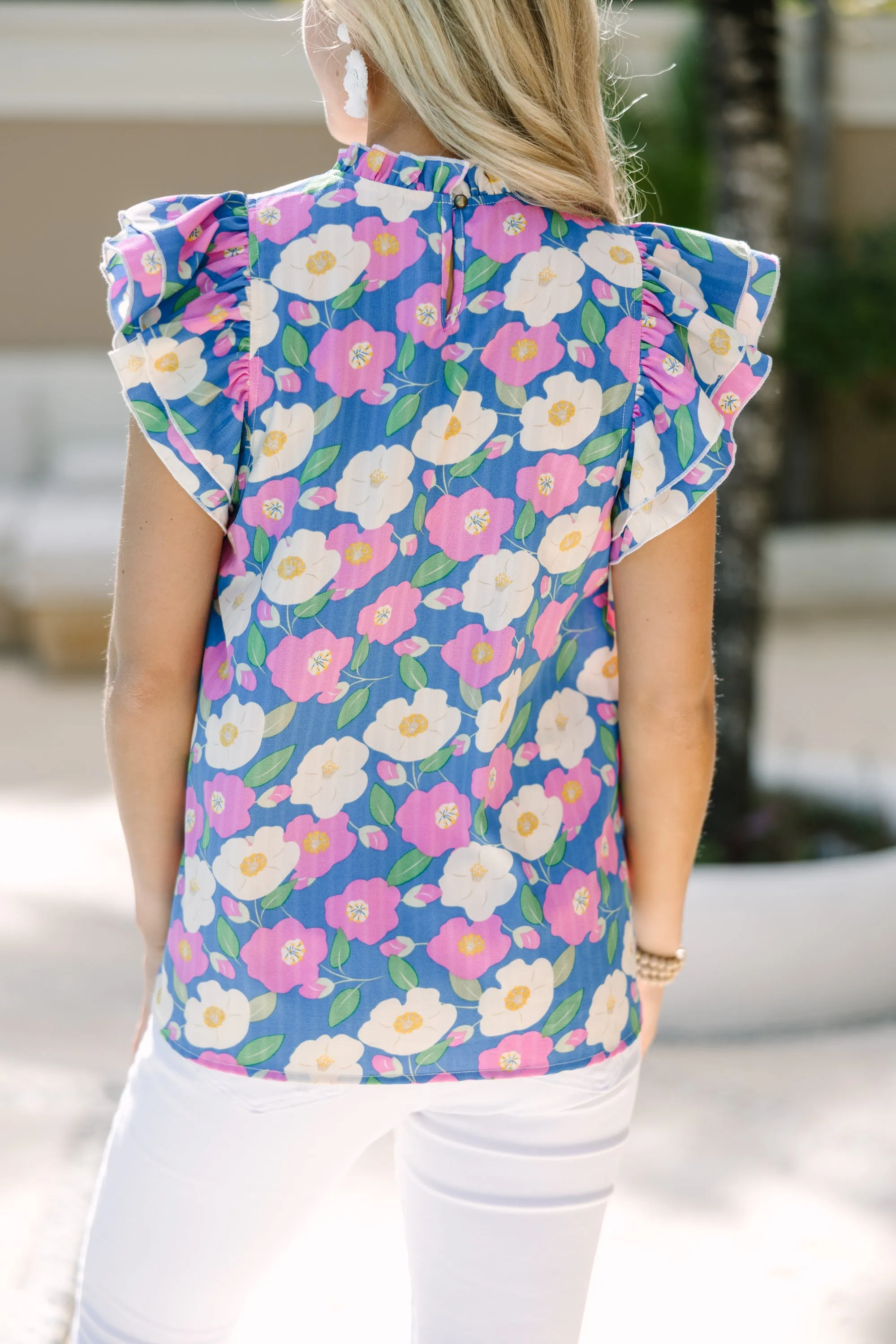 A True Beauty Blue & Pink Floral Blouse
