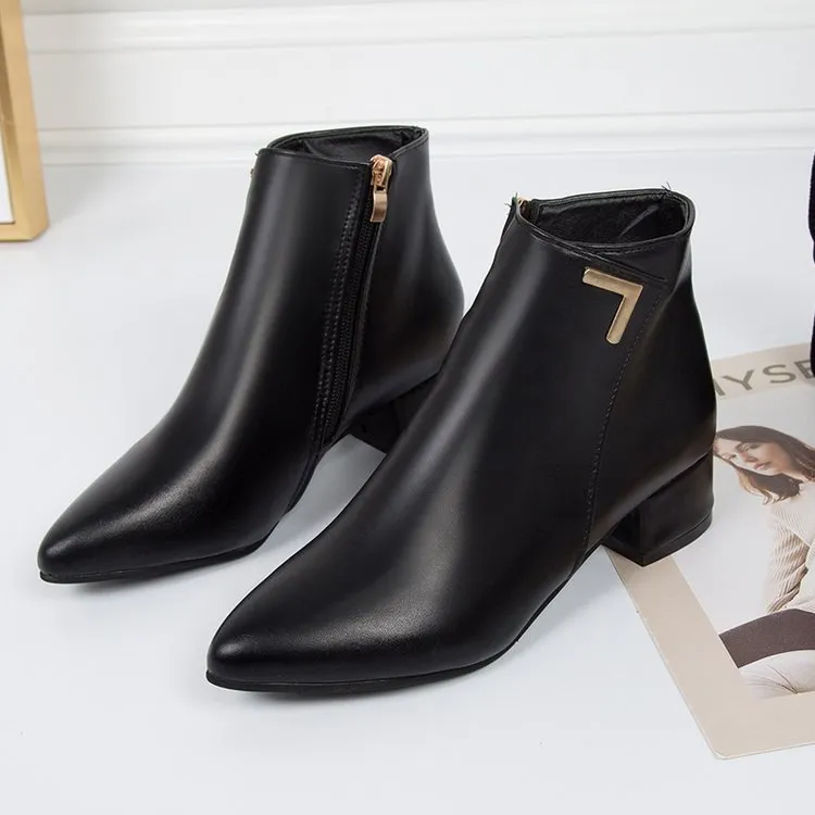 Amozae  2022 Fashion Women Boots Casual Leather Low High Heels Spring Shoes Woman Pointed Toe Rubber Ankle Boots Black Red Zapatos Mujer