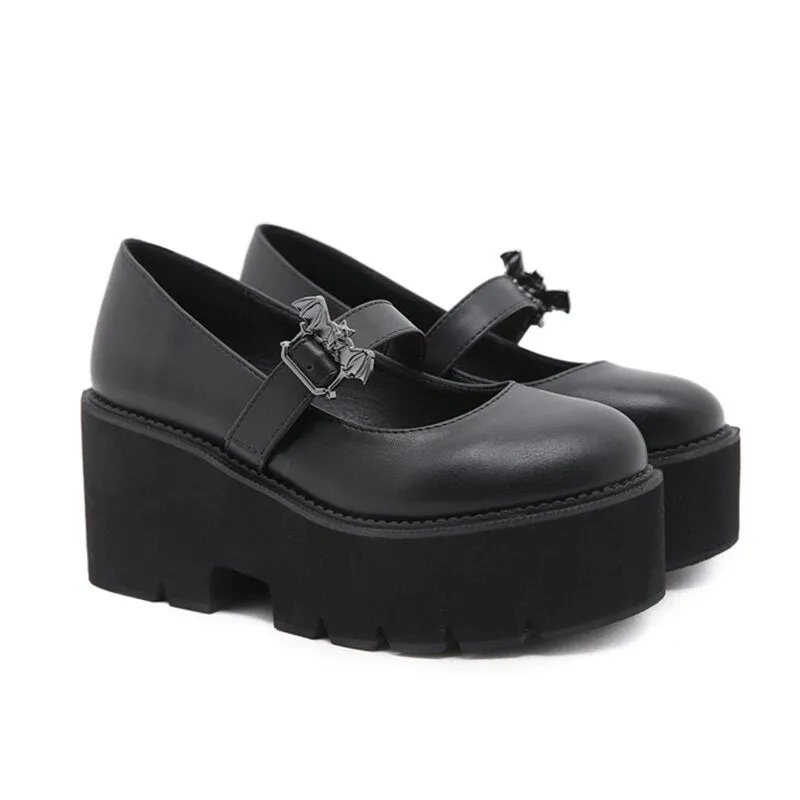 Amozae-2024 Leather Sweet Women Platform Mary Jane Shoes Solid Color Casual Females Pumps Wedges Buckle Chunky Shoes for Ladies