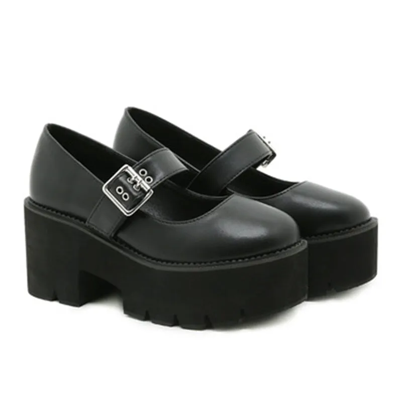 Amozae-2024 Leather Sweet Women Platform Mary Jane Shoes Solid Color Casual Females Pumps Wedges Buckle Chunky Shoes for Ladies