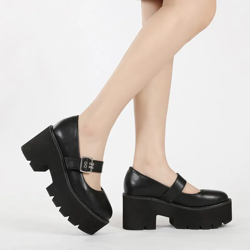 Amozae-2024 Leather Sweet Women Platform Mary Jane Shoes Solid Color Casual Females Pumps Wedges Buckle Chunky Shoes for Ladies