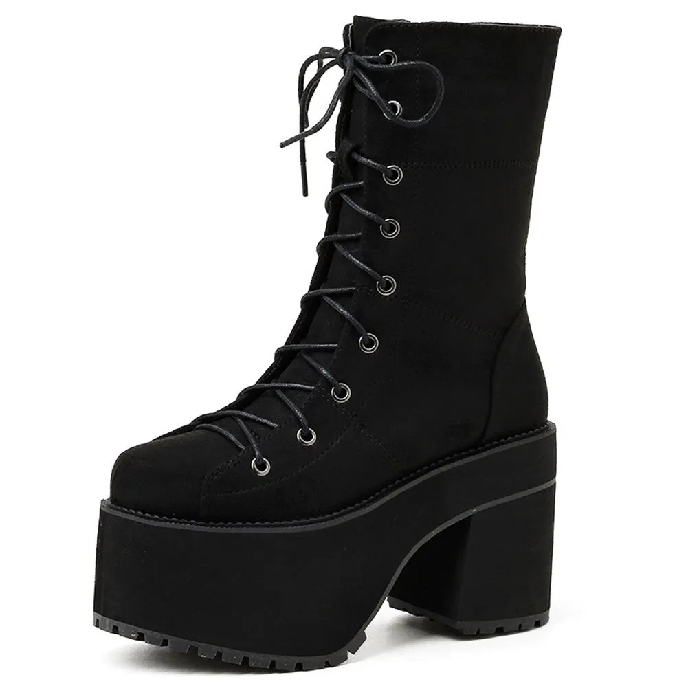 Amozae-- 2024 New Fashion Autumn Winter Ankle Boots Chunky Platform High Chunky Heels Big Size 43 Cool Girl Leisure Comfy Walking Shoes
