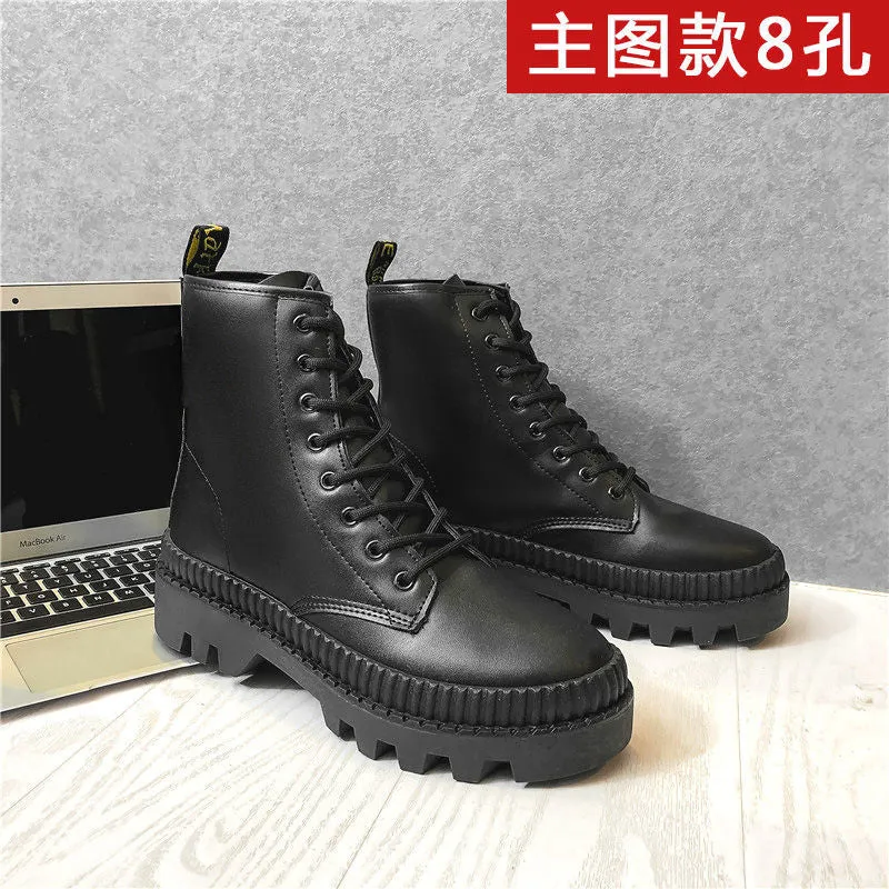 Amozae-- 2024 Winter New Black Thick Base Cloth Mid-Top Boots Men Fall British Trend Boots Hight-Top Korean Casual Men's Shoes Boots