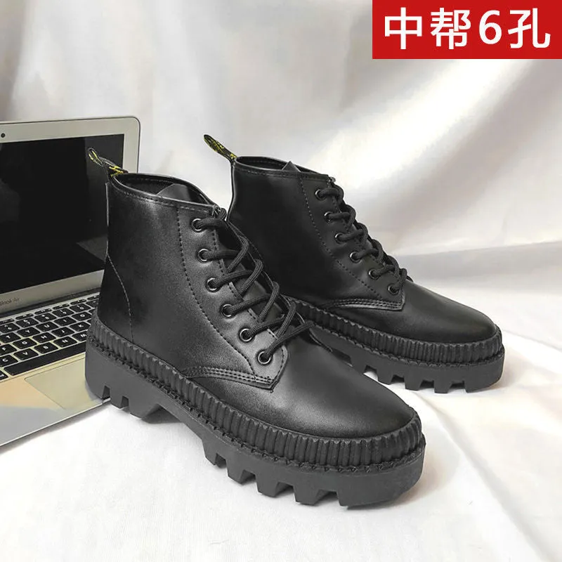 Amozae-- 2024 Winter New Black Thick Base Cloth Mid-Top Boots Men Fall British Trend Boots Hight-Top Korean Casual Men's Shoes Boots