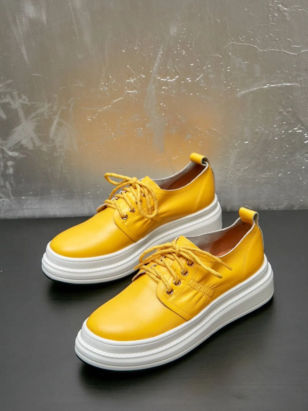 Amozae-Back to College Krazing Pot soft natural leather round toe high bottom lace up sneakers concise style ventilated leisure vulcanized shoes L26