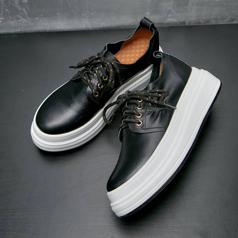 Amozae-Back to College Krazing Pot soft natural leather round toe high bottom lace up sneakers concise style ventilated leisure vulcanized shoes L26