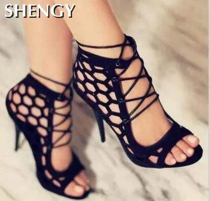 Amozae-Back to College Women's Sandals Fine High-heeled Fashion 2024 Casual Fighter High Heels Women's Shoes Summer Cross Strap Sandals