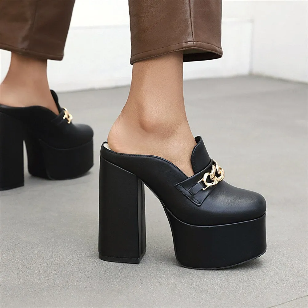 Amozae-Brand Design Ladies Square High Heels Pumps Fashion Decoration High Platform Summer Pumps Women Party OL   Mules Shoes Woman