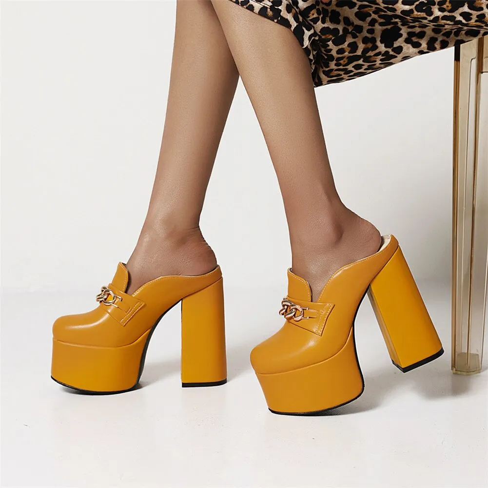 Amozae-Brand Design Ladies Square High Heels Pumps Fashion Decoration High Platform Summer Pumps Women Party OL   Mules Shoes Woman