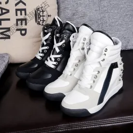 Amozae Hot Sales Rivets Black White Hidden Wedge Heels Casual Shoes tenis feminino High Top Shoes Trainers Women Zapatos Mujer 2024