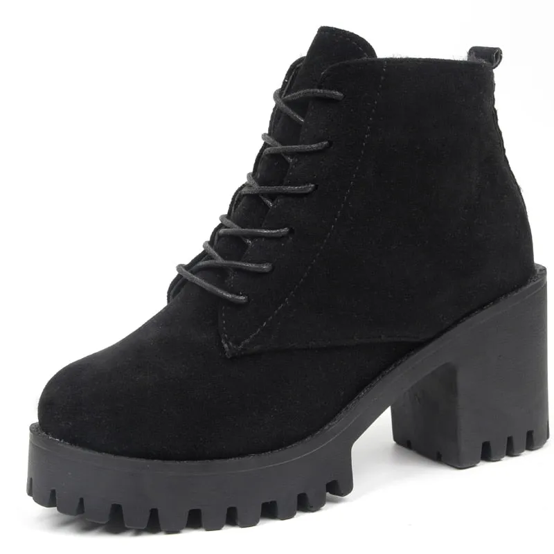Amozae-Matte  boots High Heels Lace Up Ankle Boots For Women Shoes Black Platform Boot botines mujer  Winter botines