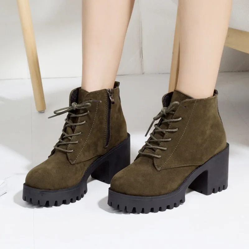 Amozae-Matte  boots High Heels Lace Up Ankle Boots For Women Shoes Black Platform Boot botines mujer  Winter botines