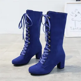 Amozae Sping Women Boots Fashion Flock Platform Gothic Boots Punk Combat Boots for Lace Up Thigh High Boots Winter Boots Women