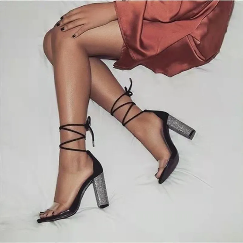 Amozae- Spring   Ankle Strap Fish Mouth Hollow Roman Sandals Thick with A Word with High Heels Female Summer   Female Sandals
