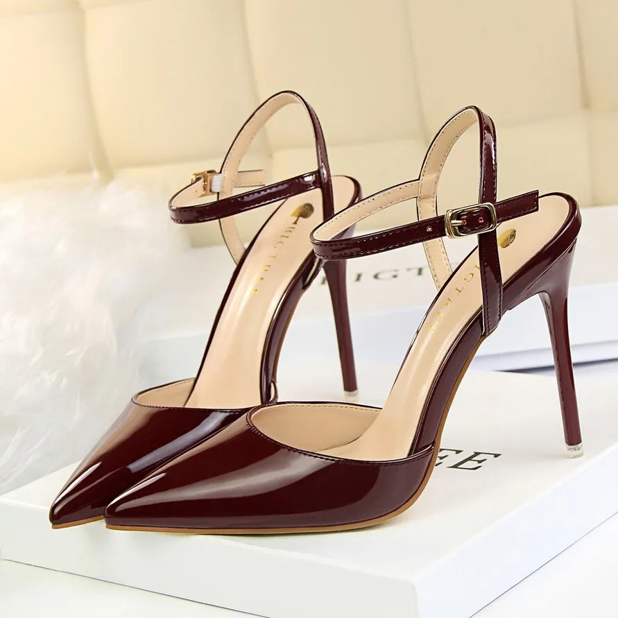Amozae-Women 10.5cm High Heels Gold Sandals Lady Shiny Leather Stripper Strap Sandles Female Wedding Bridal Prom   Fetish Red Shoes