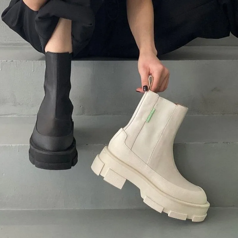 Amozae-Women Ankle Boots Fashion Platform Antumn Faux Leather Shoes Woman 2024 Thick Heels Casual Female Footwear Ladies Chelsea Boots