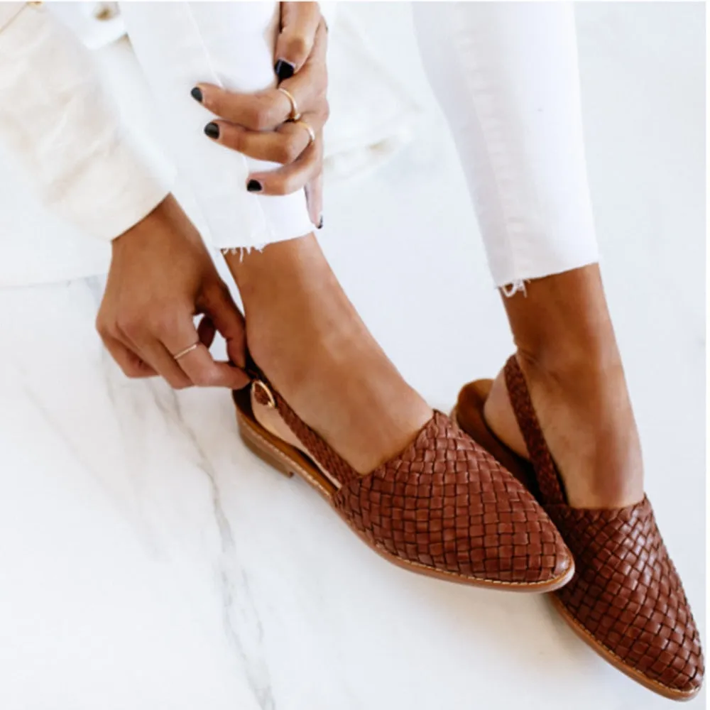Amozae- Women's Sandals Summer Ladies Girls Leather Vintage Sandals Buckle Casual Sewing Women Shoes Solid Female Ladies-0404