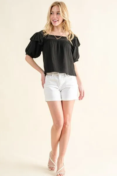 And The Why Square Neck Cotton Gauze Ruffled Blouse
