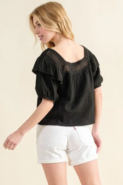 And The Why Square Neck Cotton Gauze Ruffled Blouse