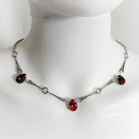 Art Deco Rhinestone Necklace in Purple, Red, or Green