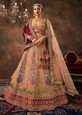 Biscuit Beige Velvet Hand Embroidered Bridal Lehenga Choli