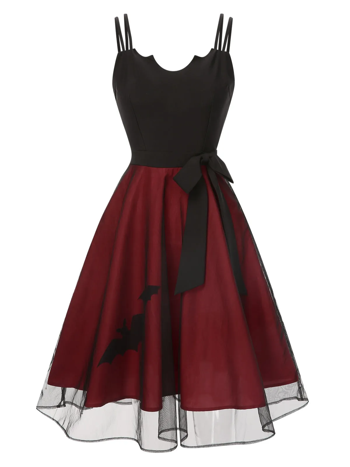 Black & Red 1950s Halloween Bat Mesh Dress