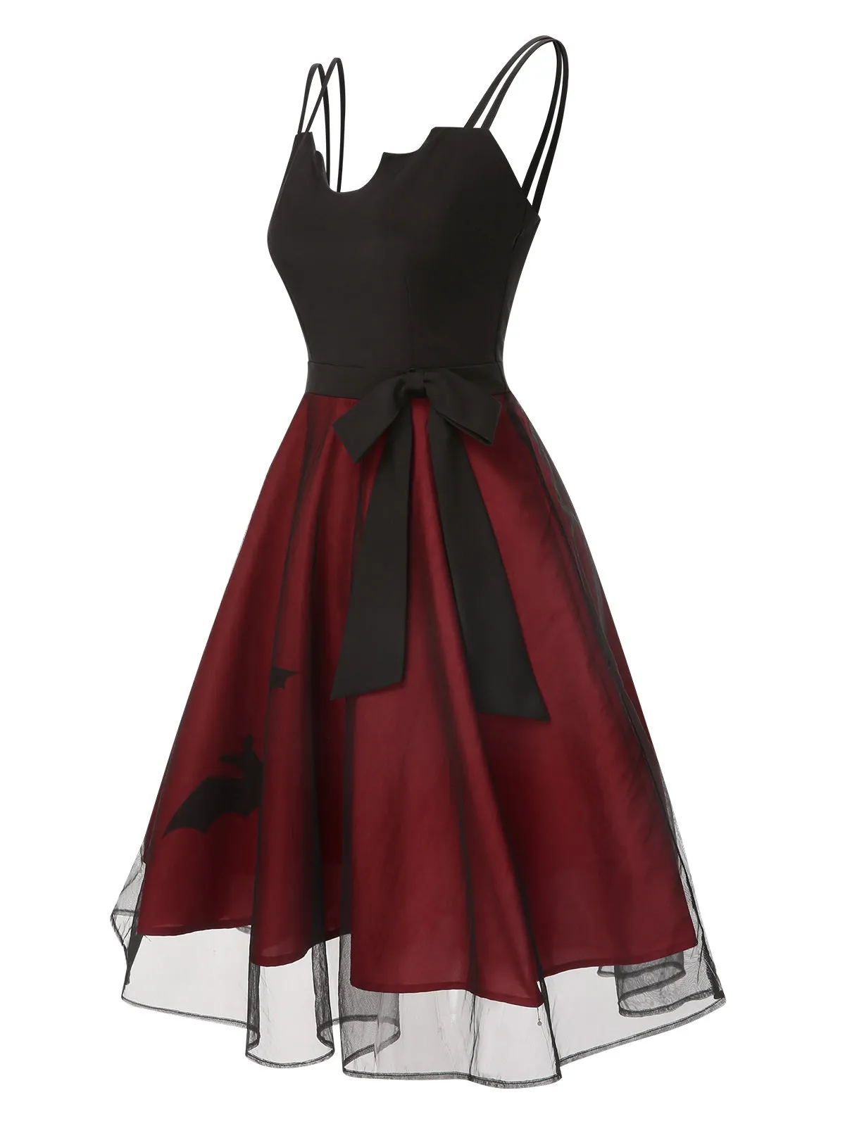 Black & Red 1950s Halloween Bat Mesh Dress