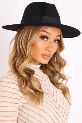 Black Felt Ribbon Detail Fedora Hat - Jasper