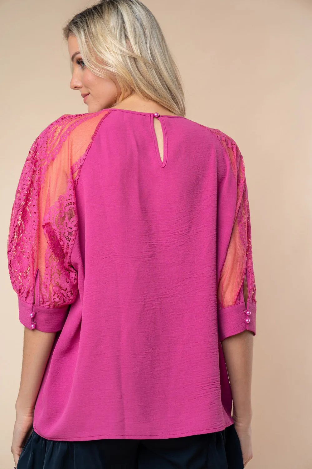Brianna Round Neck Lace Half Sleeve Blouse