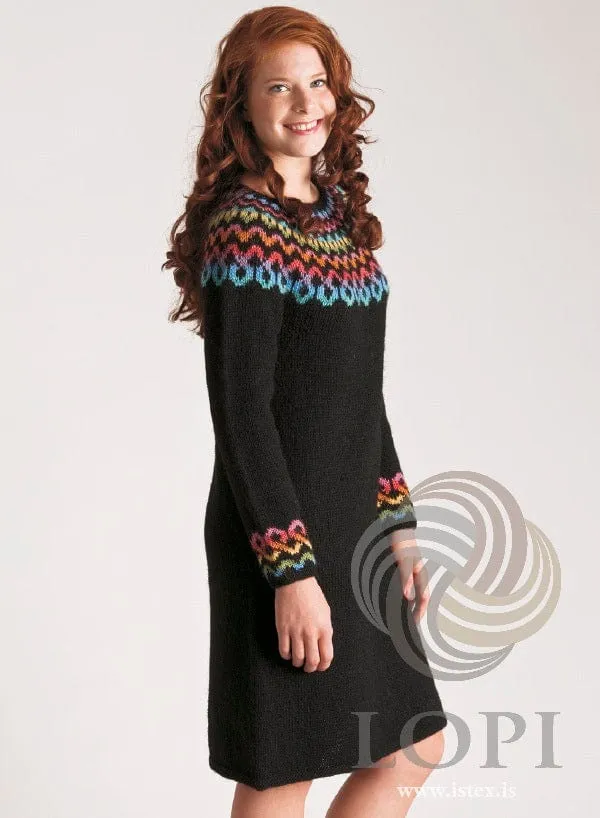 Chain black & white sweater dress - Lettlopi Knitting Kit