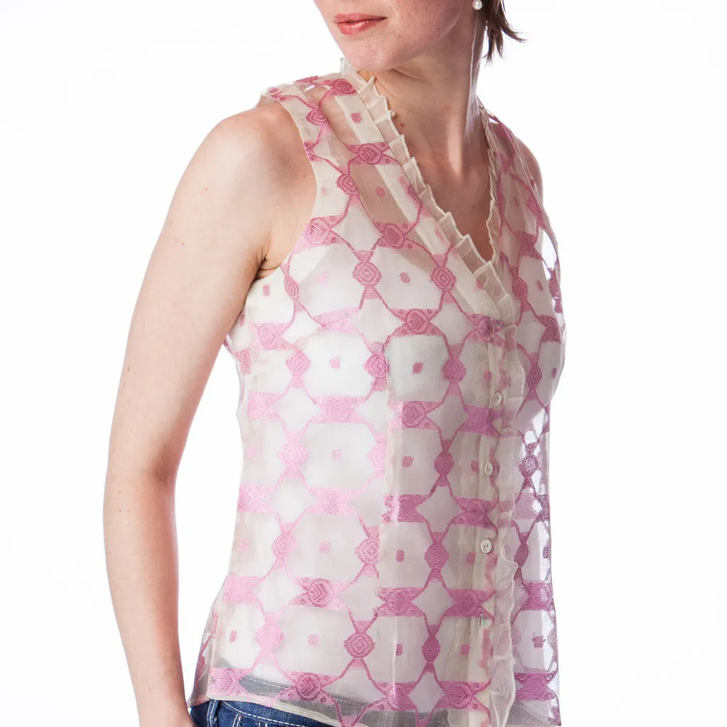 Chanderi Upcycled Sheer Silk Ruffle Blouse