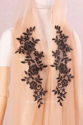 Classic Black Flower Embroidered Lace Appliques