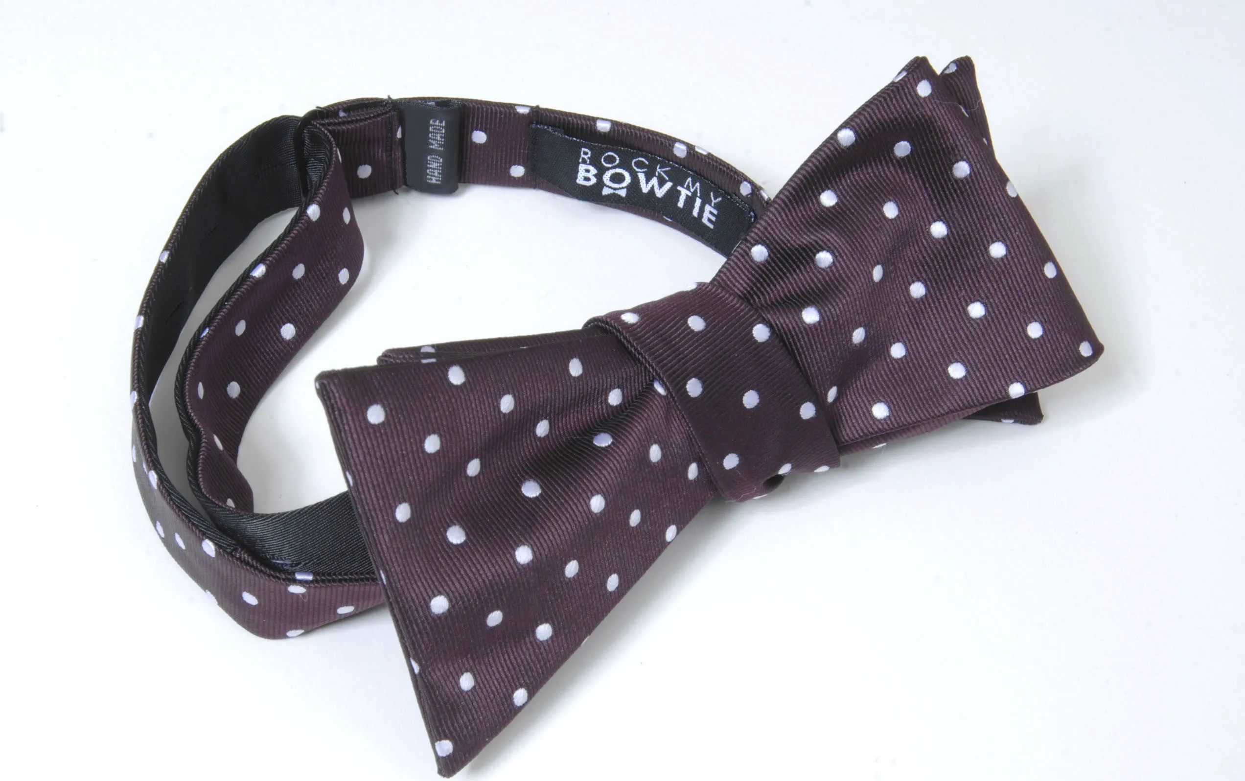 Classic "Dapper" Dot  - Aubergine Bow Tie with White Dots