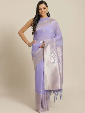 Cotton Blend Purple Traditional Saree