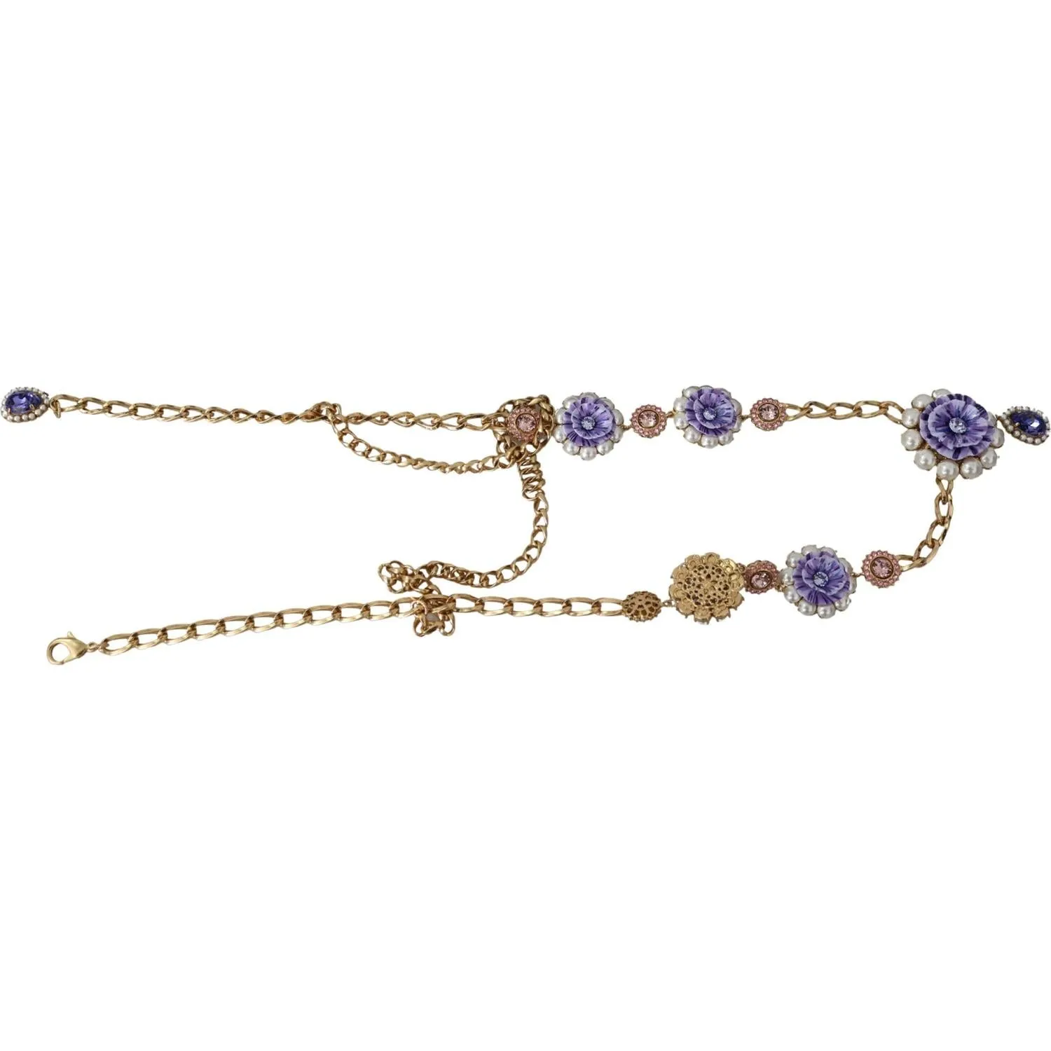 Dolce & Gabbana Elegant Gold-Tone Charm Necklace with Floral Motif