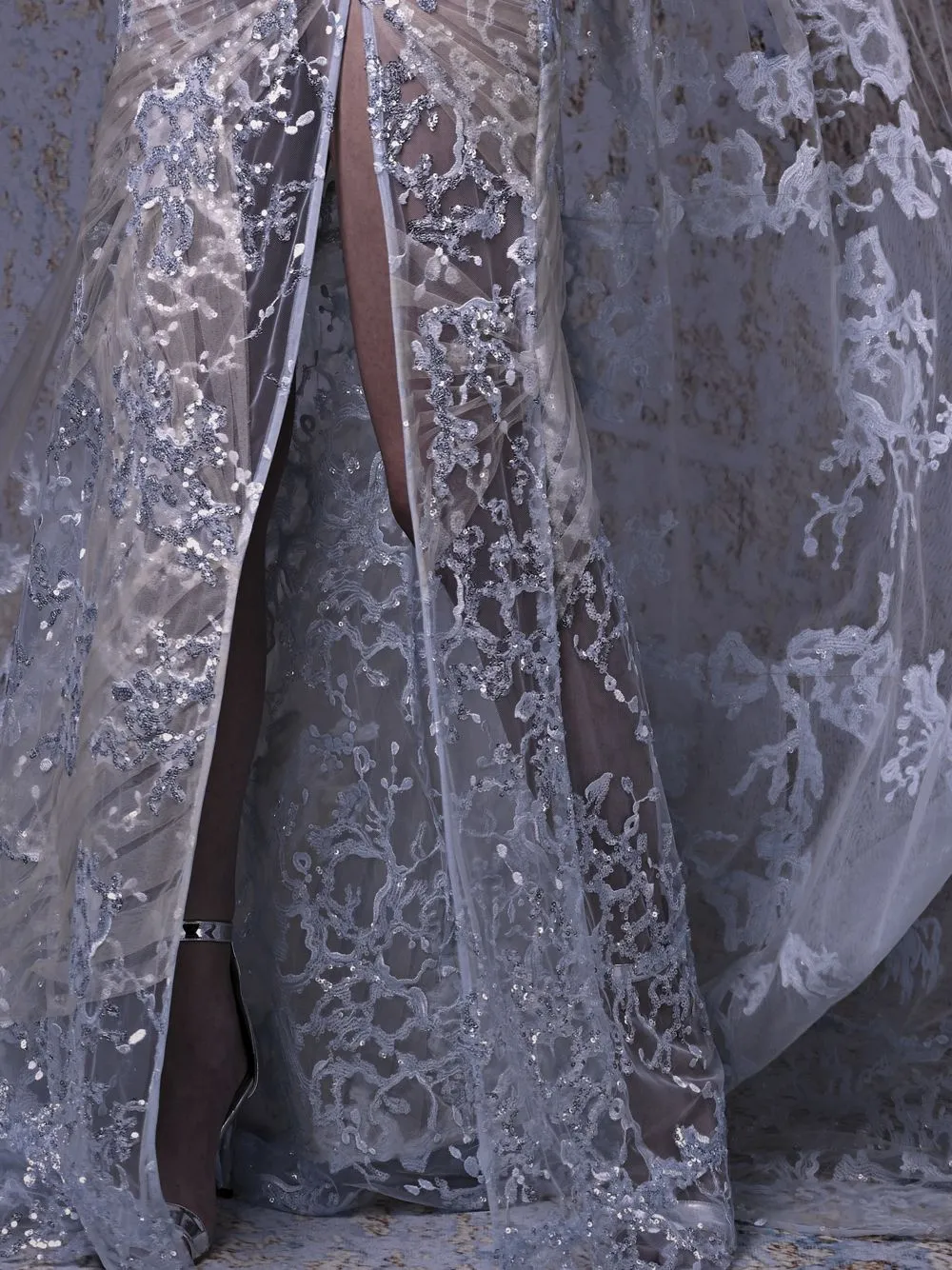 DRAPED LACE DRESS