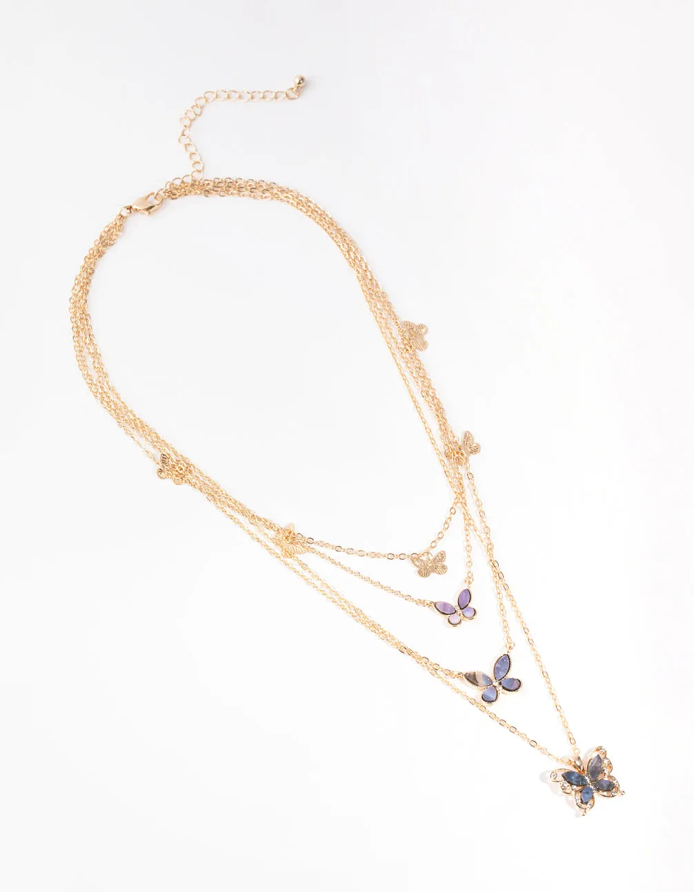 Gold Purple Butterfly Four-Row Necklace