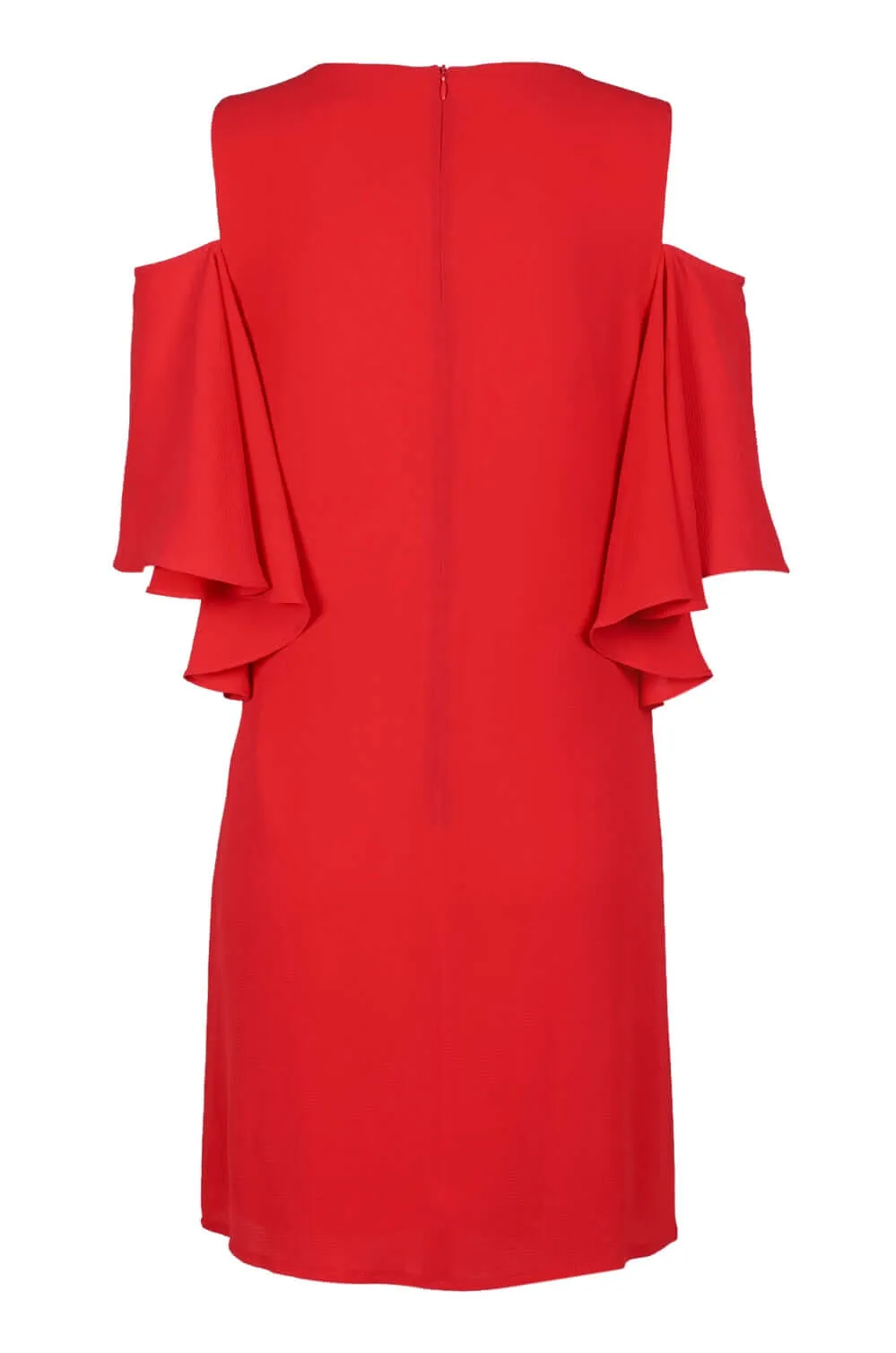 London Times Scoop Neck Cold Shoulder Zipper Back Solid Polyester Dress
