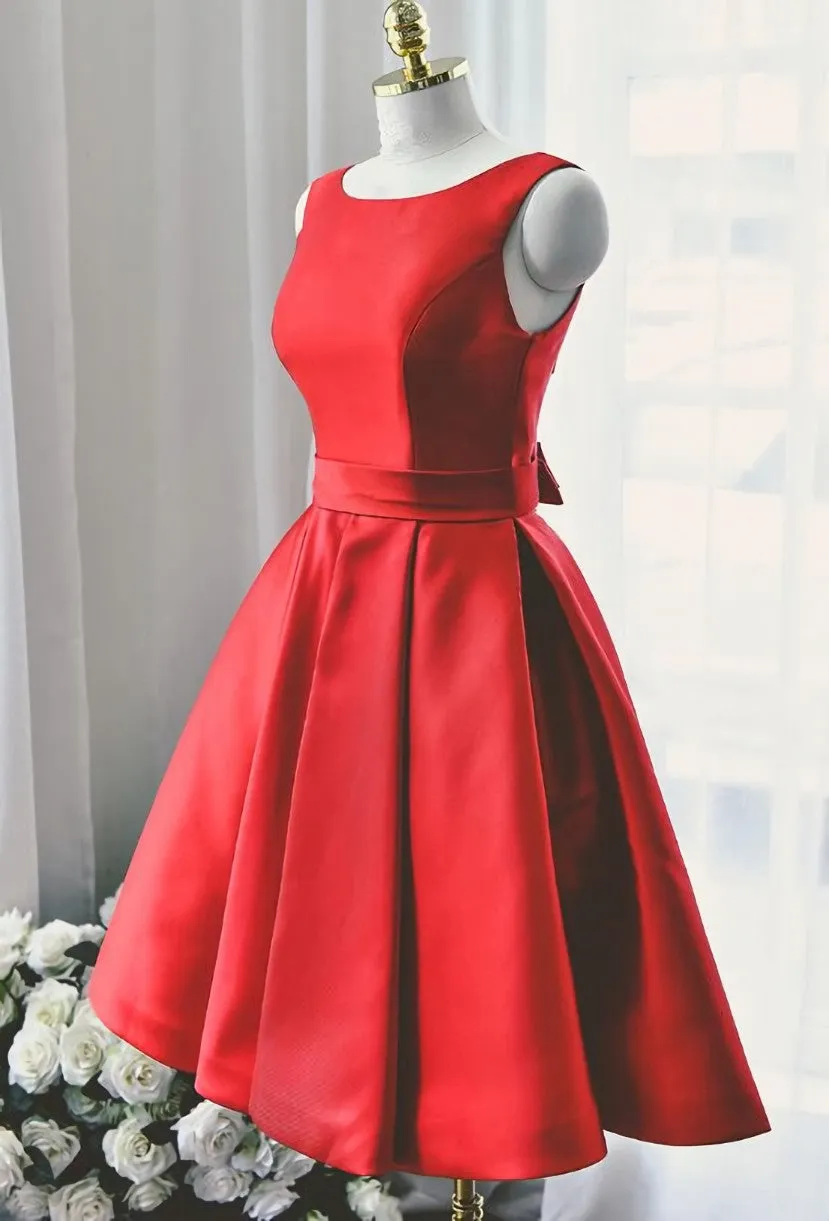 Lovely Red Satin Short Party Dress Red Short Prom Dress