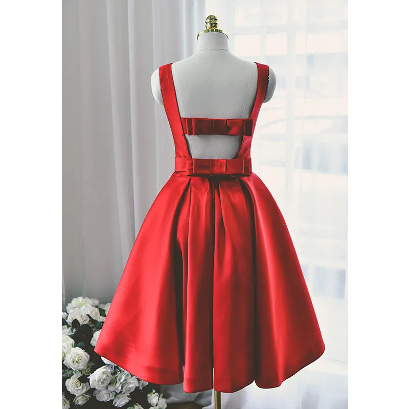 Lovely Red Satin Short Party Dress Red Short Prom Dress