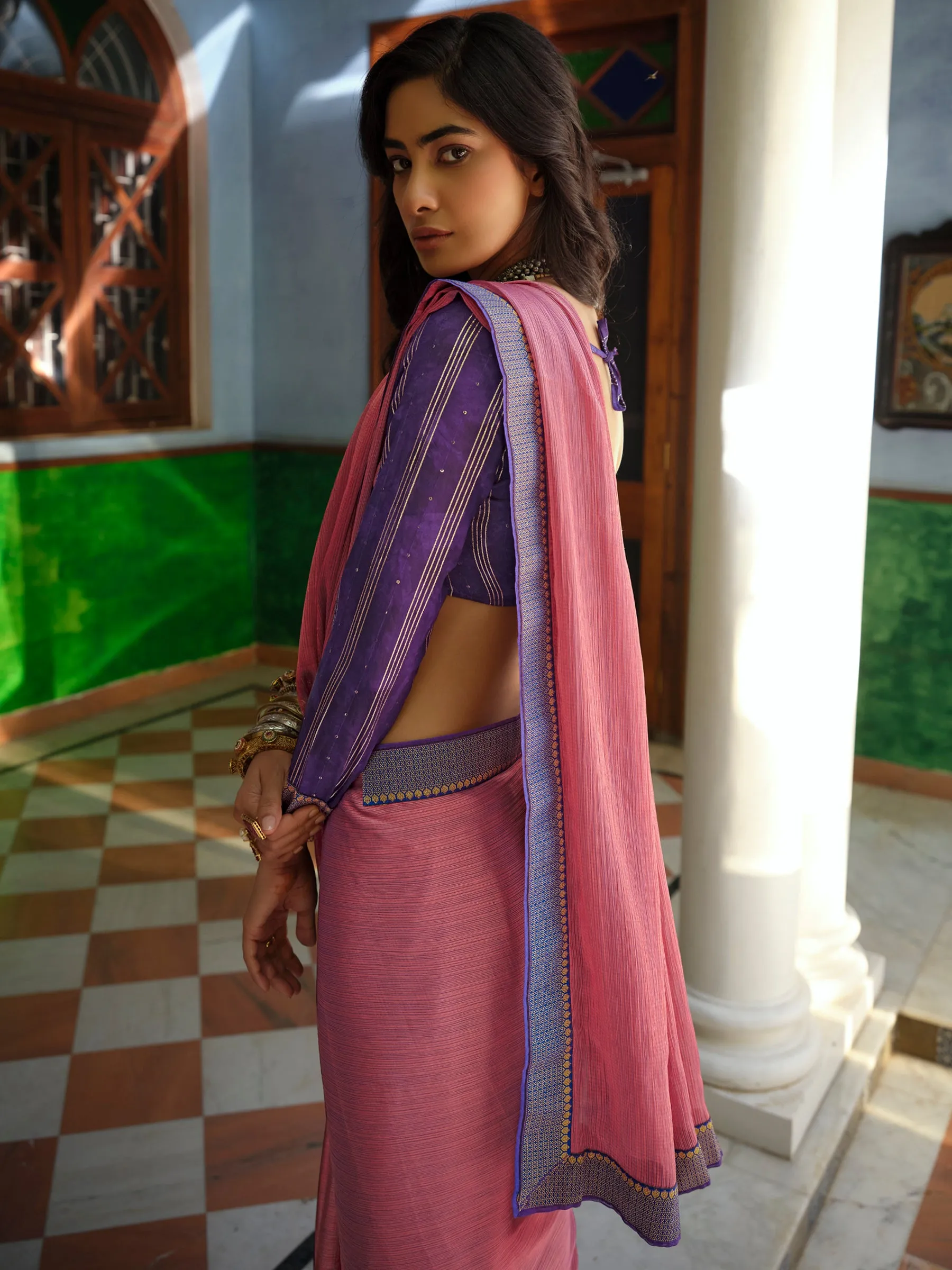 Magenta Art Silk Woven Saree