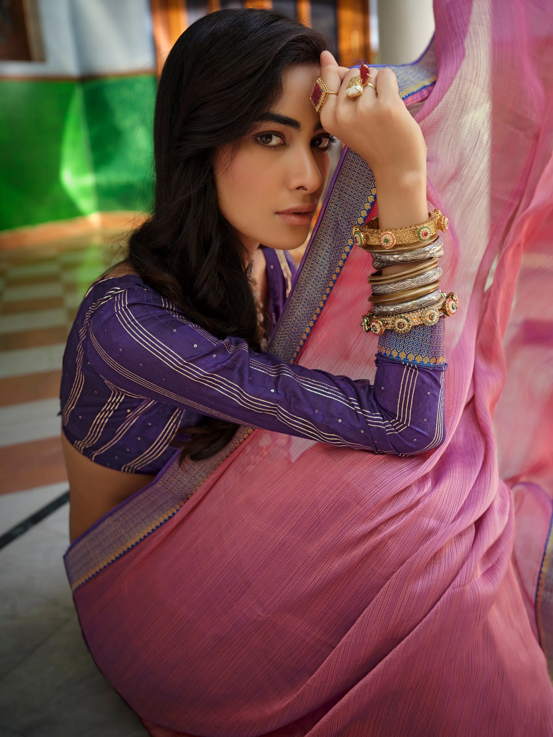 Magenta Art Silk Woven Saree