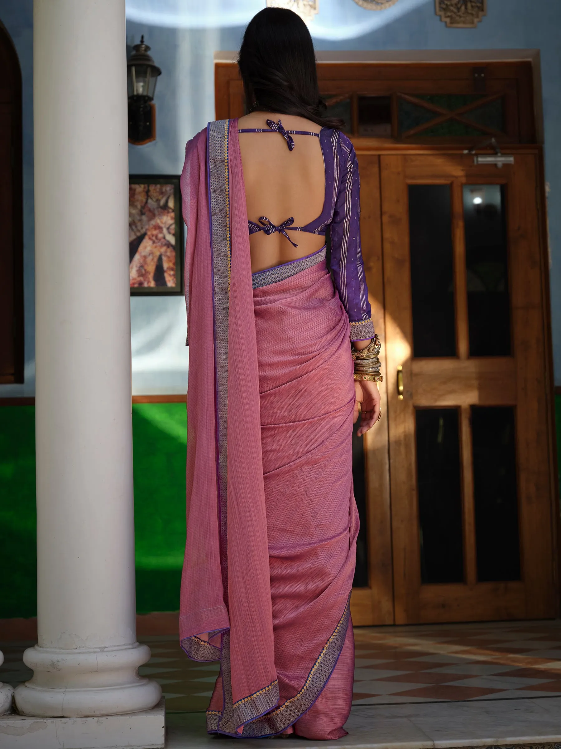 Magenta Art Silk Woven Saree