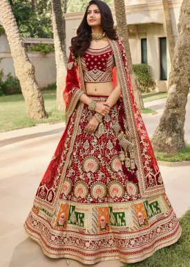 Mahagony Red Velvet Lehenga Choli with Heavy Embroidery Work